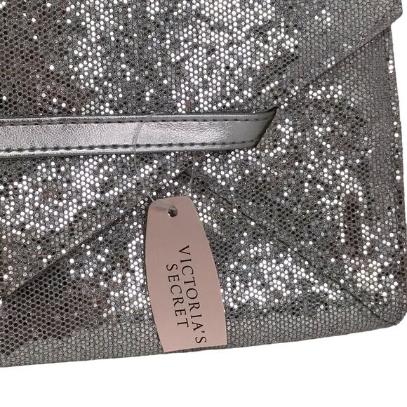 Victoria's Secret Evening Envelope Clutch Purse Silver Sparkly - Picture 6 of 7